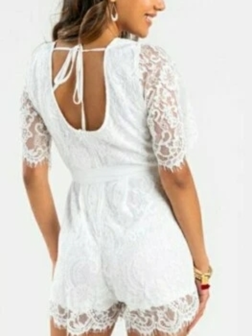 Francesca's White Lace Romper with Lace Detail - Picture 2 of 5